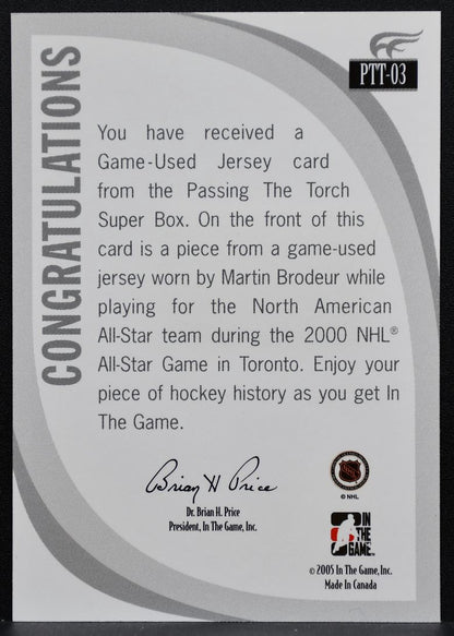 2005-06 In The Game Passing the Torch Memorabilia Martin Brodeur Jersey 0875