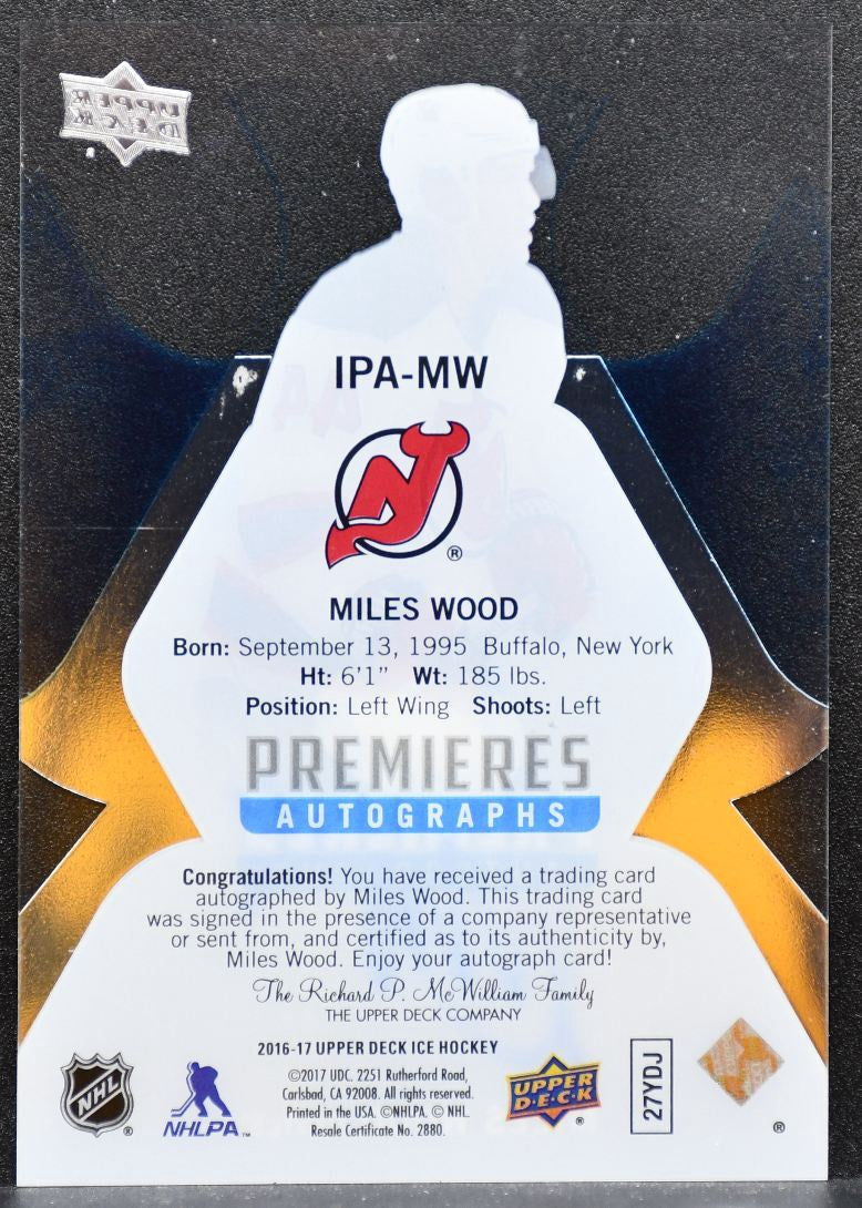 2016-17 Upper Deck Ice Premieres Autographs Miles Wood Devils RC Auto 5894