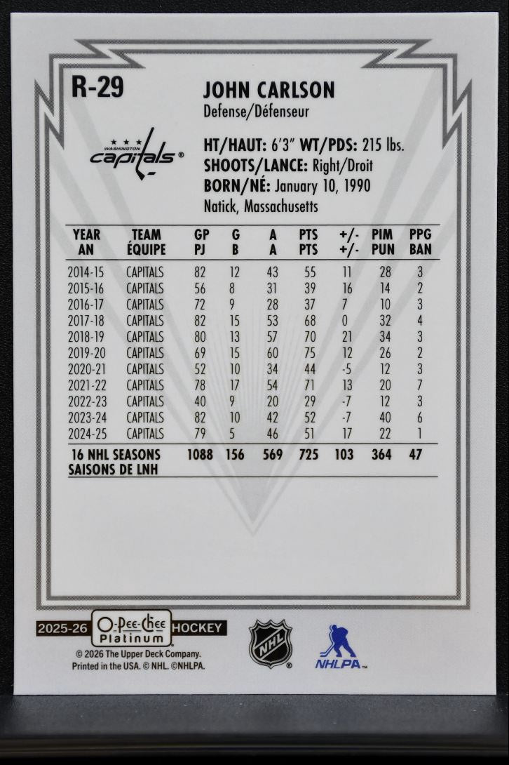2025-26 O-Pee-Chee Platinum Retro John Carlson R-29 Washington Capitals 2300