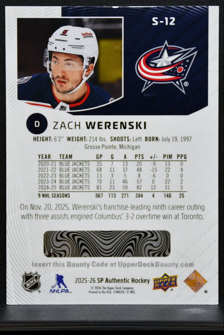 2025-26 SP Authentic Spectrum FX Zach Werenski S-12 Columbus Blue Jackets 8402