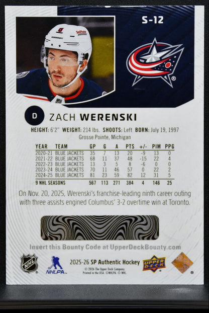 2025-26 SP Authentic Spectrum FX Zach Werenski S-12 Columbus Blue Jackets 8402