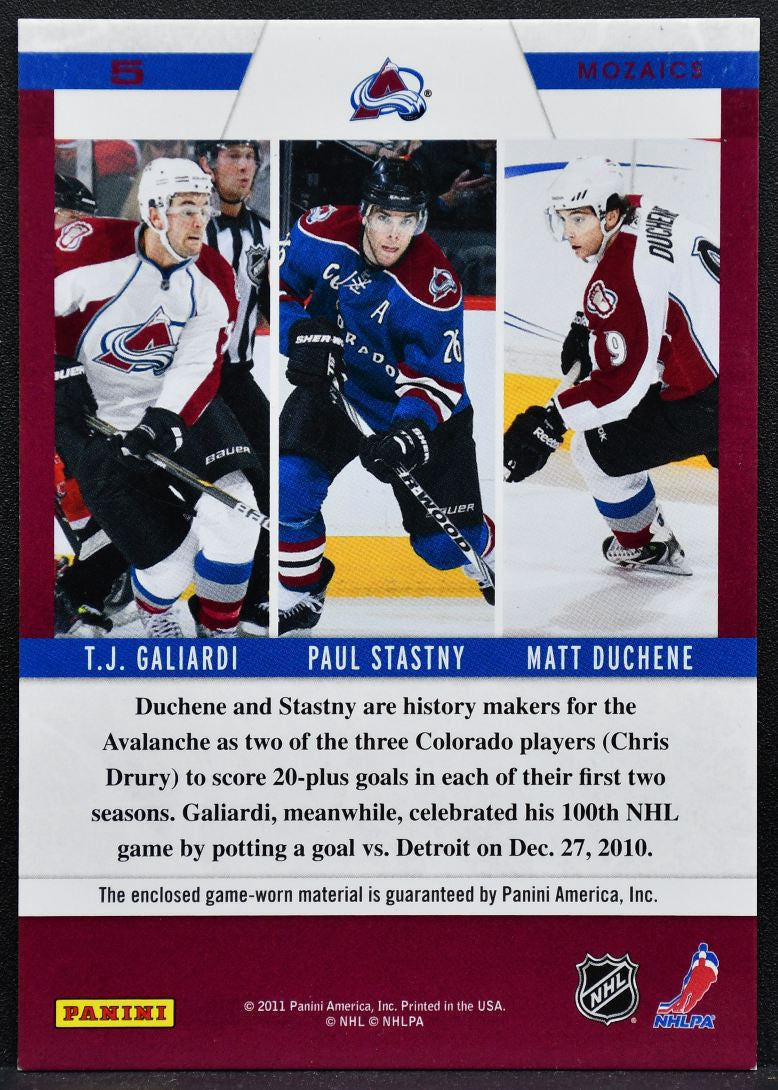 2011-12 Panini Zenith Mozaics Galiardi/Stastny/Duchene Avalanche Jersey 5517