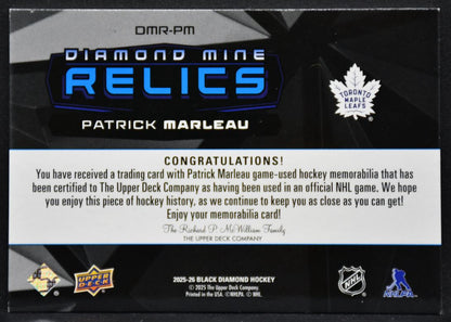 25-26 UD Black Diamond Mine Relics Patrick Marleau DMR-PM Maple Leafs Jersey 2714