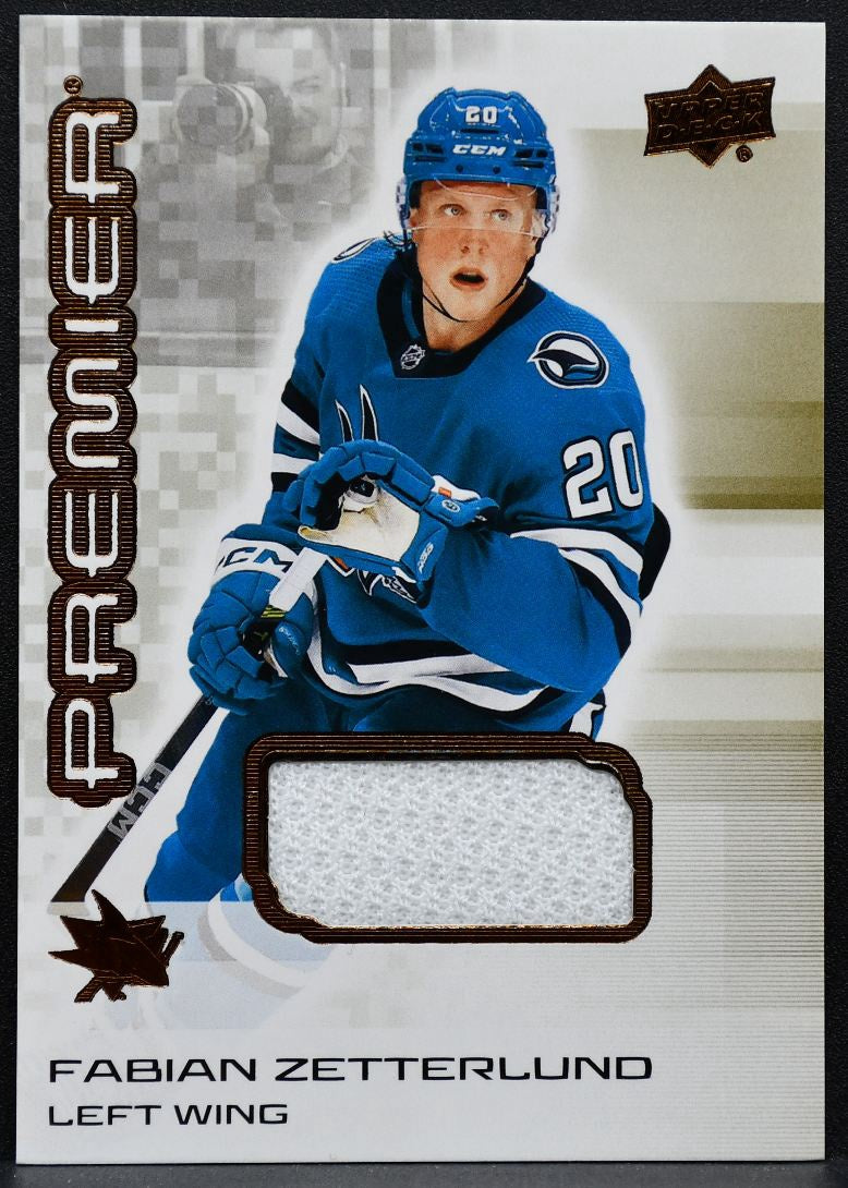 2024-25 Upper Deck Premier Bronze Jersey Fabian Zetterlund 69 Sharks Jersey 6682