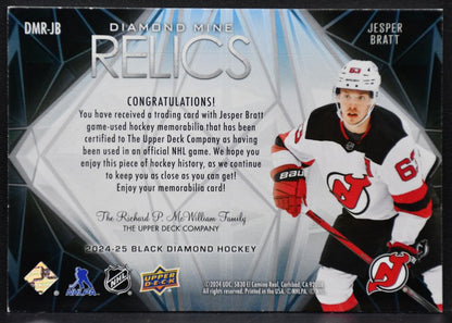 24-25 UD Black Diamond Mine Relics Jesper Bratt DMR-JB New Jersey Devils Jersey 2448