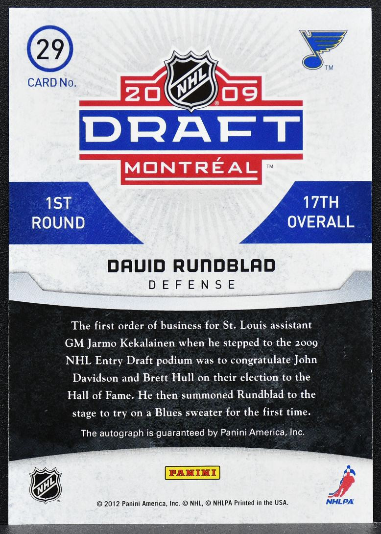2011-12 Panini Titanium Draft Day Autographs David Rundblad RC Auto 97/99 0329