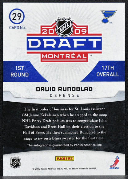 2011-12 Panini Titanium Draft Day Autographs David Rundblad RC Auto 97/99 0329