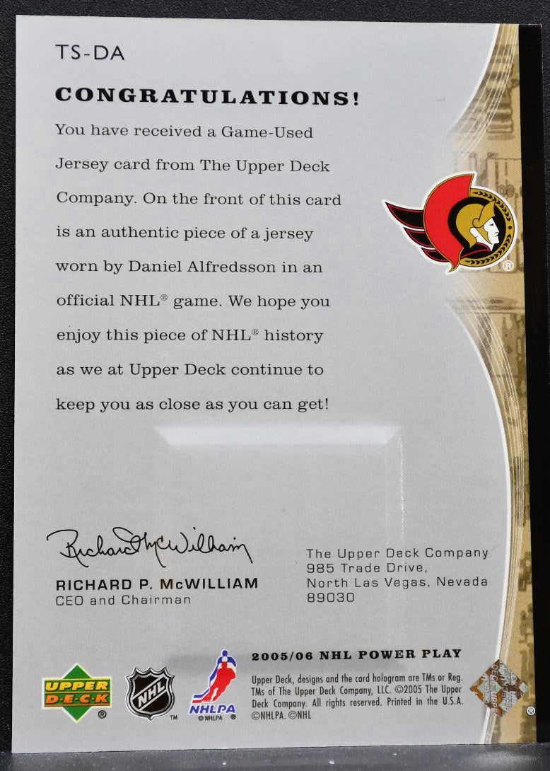 2005-06 Upper Deck PowerPlay Specialists Daniel Alfredsson Senators Jersey 5413