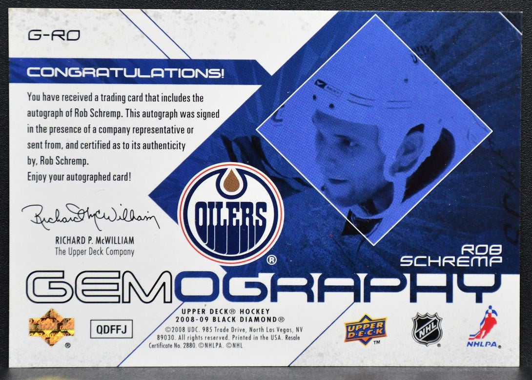 2008-09 Upper Deck Black Diamond Gemography Rob Schremp G-RO Oilers Auto 2667