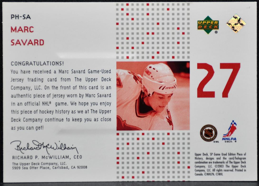 2003-04 SP Game Used Piece of History Jersey Marc Savard Flames /225 Jersey 2898