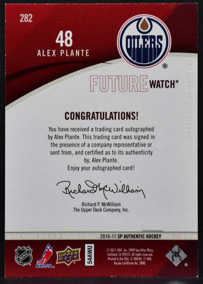 2010-11 SP Authentic Future Watch Auto Alex Plante 282  RC Auto 823/999