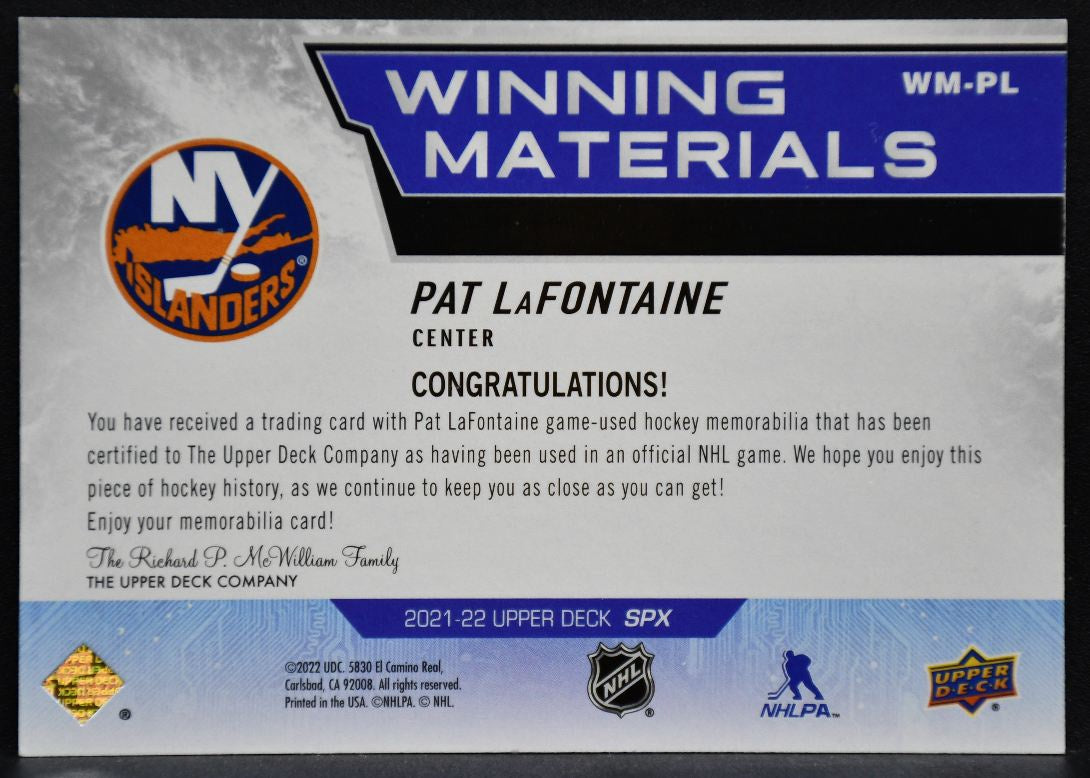 2021-22 SPx Winning Materials Pat LaFontaine WM-PL New York Islanders Jersey 6560
