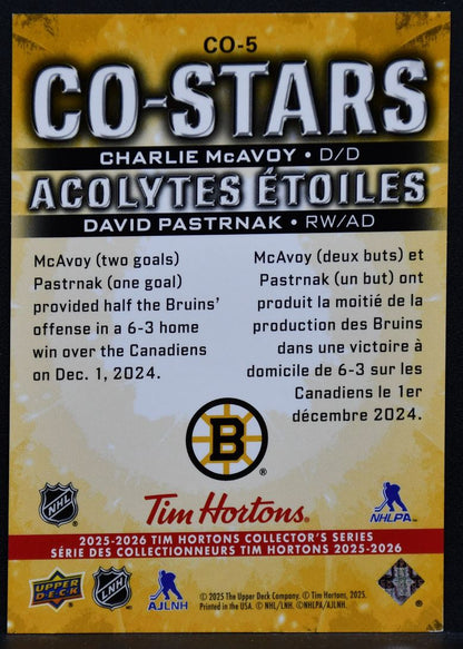 2025-26 UD Tim Hortons Co-Stars David Pastrnak / Charlie McAvoy CO-5