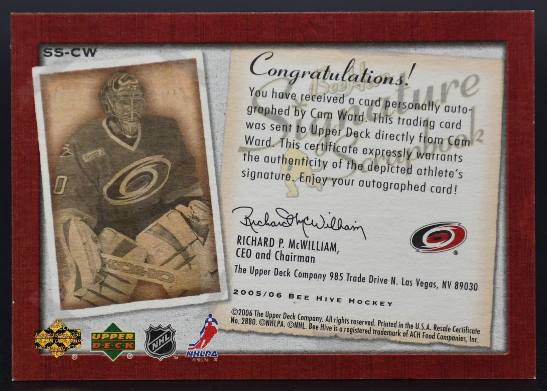 2006-07 UD Beehive scrapbook Cam Ward SS-CW Carolina Hurricanes Auto