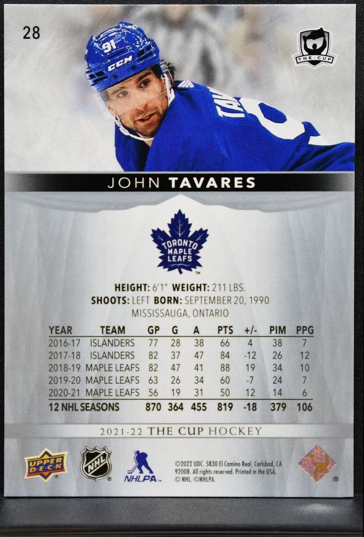 2021-22 Upper Deck The Cup Base John Tavares 28 Toronto Maple Leafs 137/249 0847