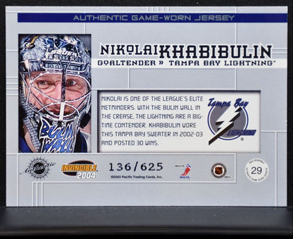2003-04 Pacific Invincible Jersey Nikolai Khabibulin 136/625 Jersey 6484