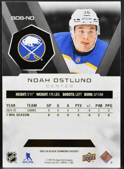 2025-26 UD Black Diamond Base Noah Ostlund BDB-NO Buffalo Sabres 010/349 1059