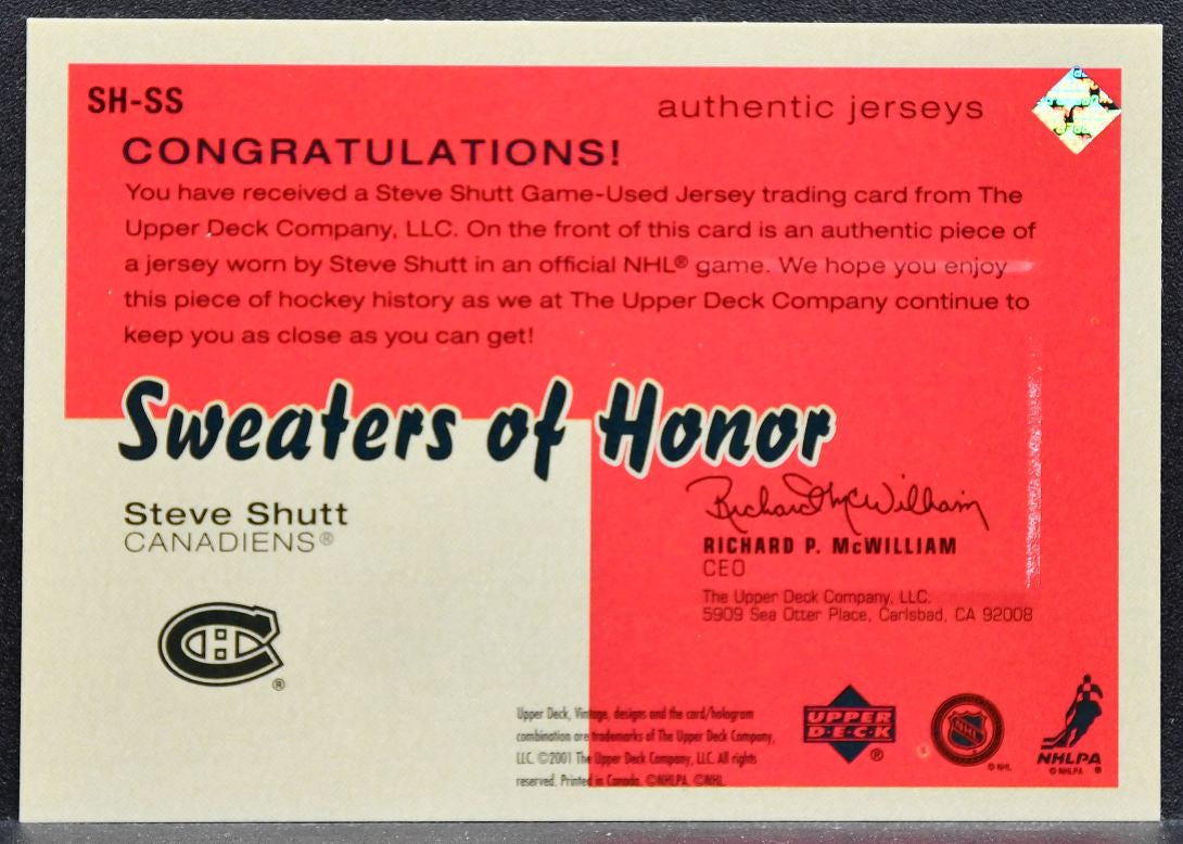 2001-02 UD Vintage Sweaters of Honor Steve Shutt SH-SS Canadiens Jersey 9844