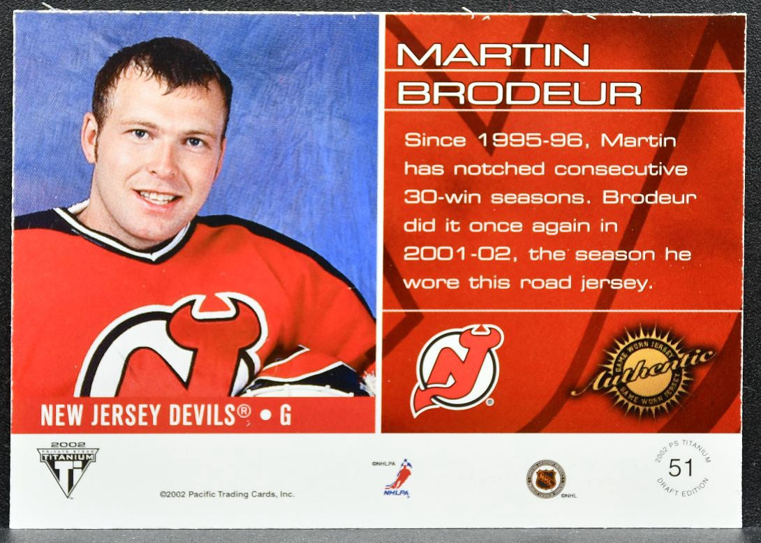 2002-03 Pacific Private Stock Titanium Draft Edition Martin Brodeur Jersey 9431