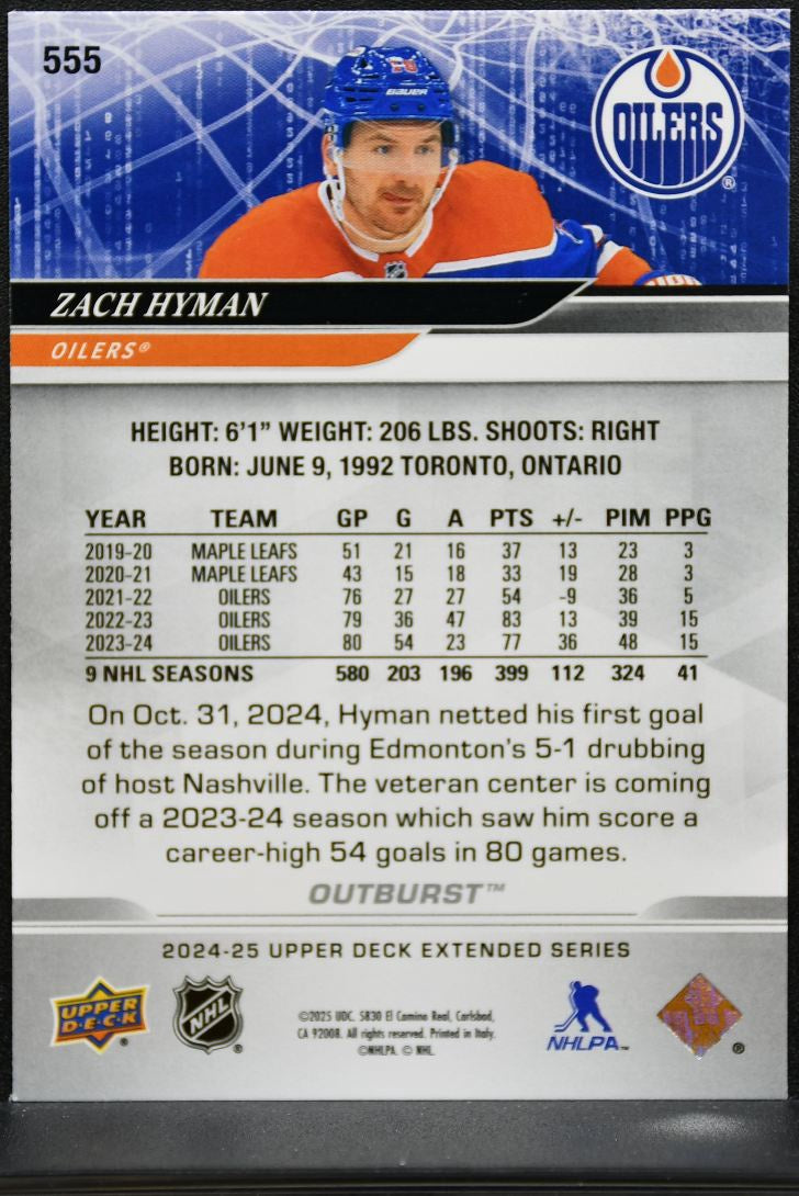 2024-25 Upper Deck Extended Series Outburst Zach Hyman 555 Edmonton Oilers 0656