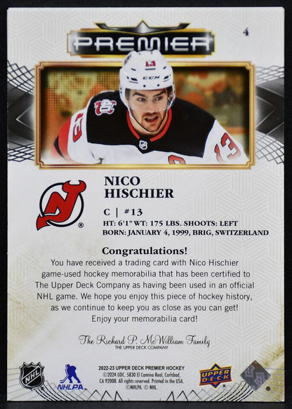2022-23 Upper Deck Premier Bronze Patch Nico Hischier 4 Devils 23/25 Patch 3794