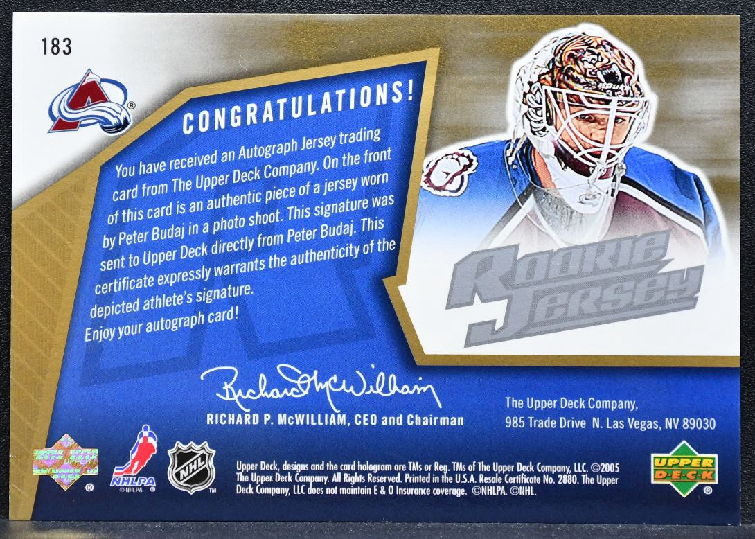 2005-06 SPx Rookie Jersey Auto Peter Budaj 183 Avalanche RC Auto 0006/1499 1663