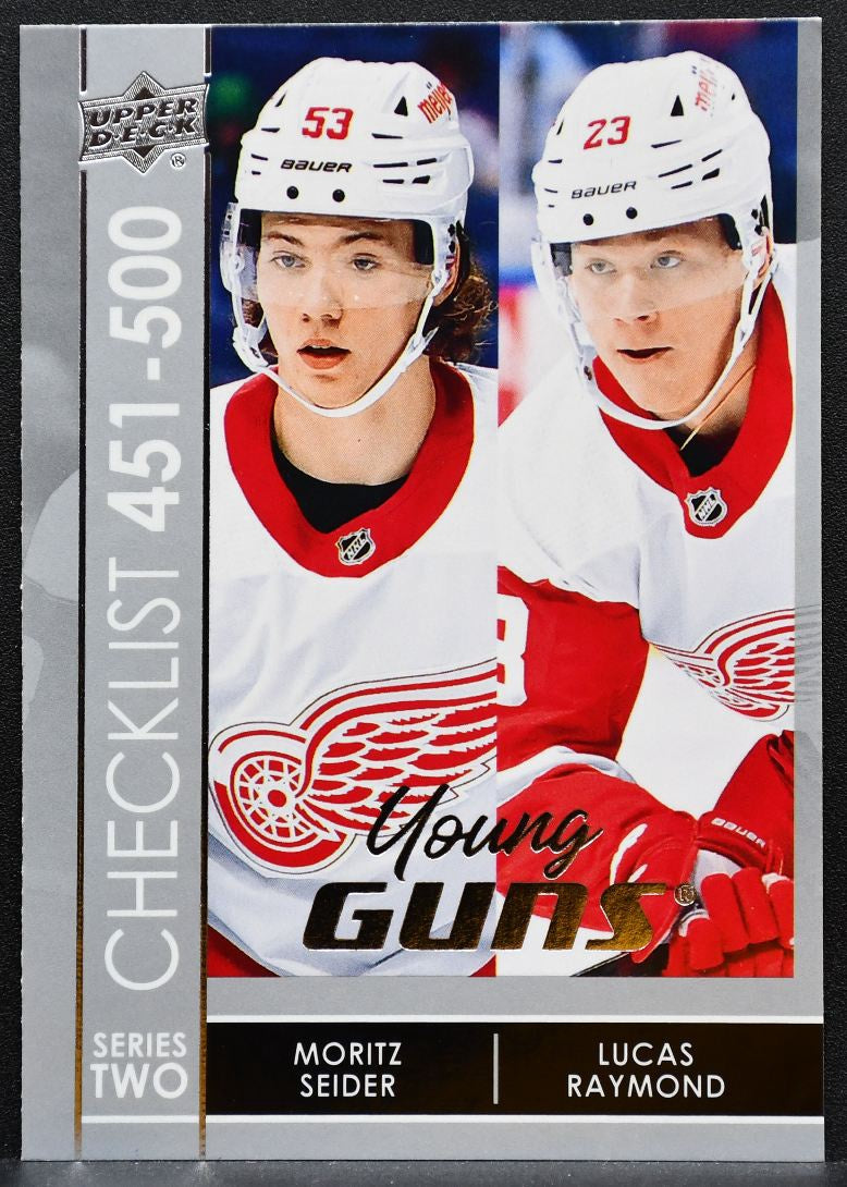 2021-22 UD Series 2 Young Guns Checklist Seider / Raymond Red Wings RC 2621