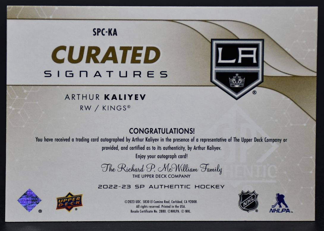 2022-23 SP Authentic Arthur Kaliyev SPC-KA Los Angeles Kings Auto 196/199
