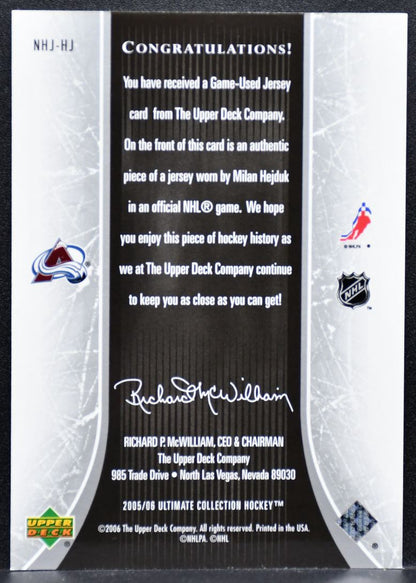 2005-06 UD Ultimate Collection National Heroes Hejduk 220/225 Jersey 7607