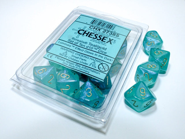Borealis 10 * D10 Teal / Gold Luminary Chessex Dice (CHX27385)