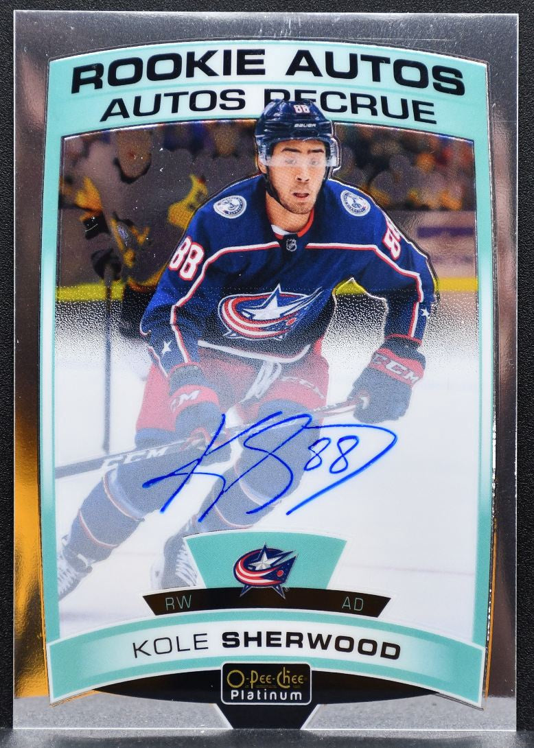 2019-20 O-Pee-Chee Platinum Rookie Autos Kole Sherwood R-SH Jackets RC Auto 9565