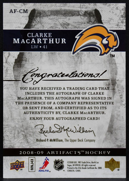 2008-09 Upper Deck Artifacts Auto-Facts Clarke MacArthur AF-CM Sabres Auto 2797