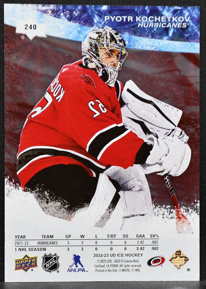 2022-23 UD Ice Premieres Red Pyotr Kochetkov 240 Carolina Hurricanes RC 297/299