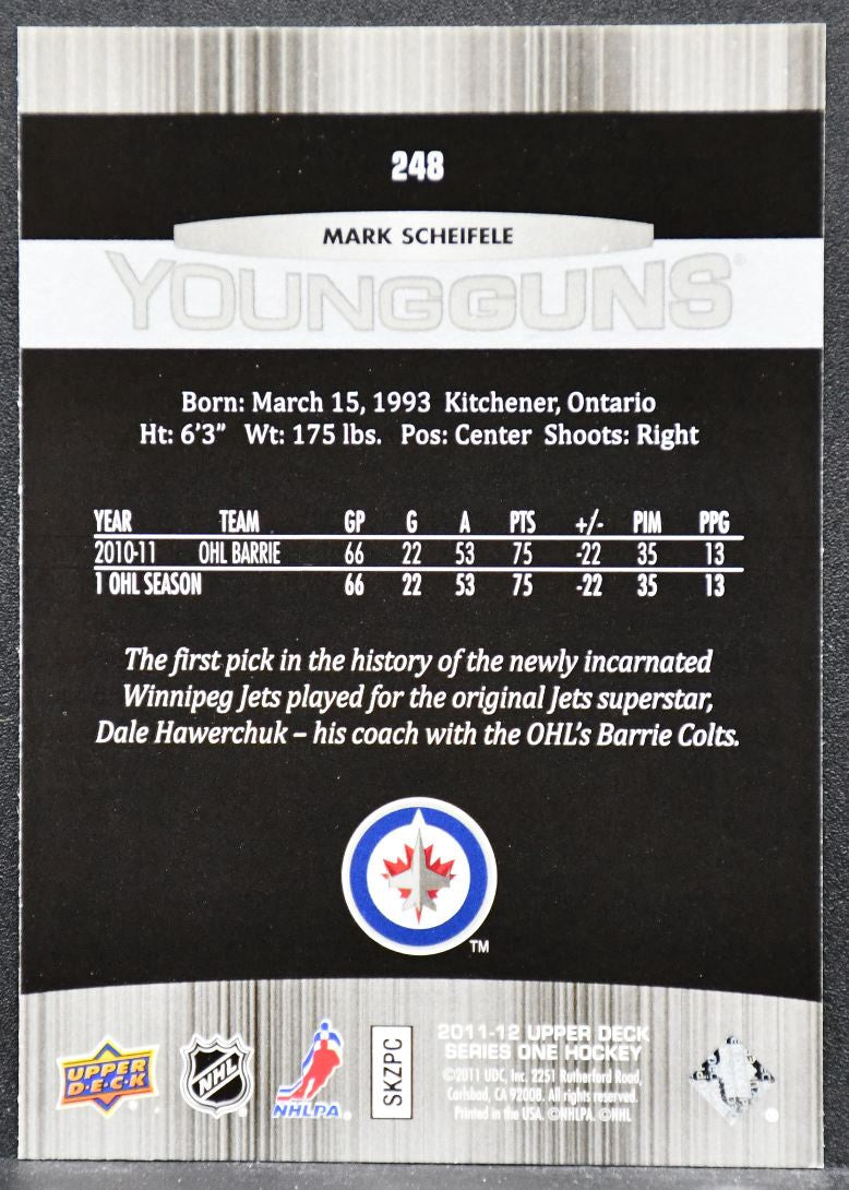 2011-12 UD Series 1 Young Guns Mark Scheifele 248 Winnipeg Jets RC