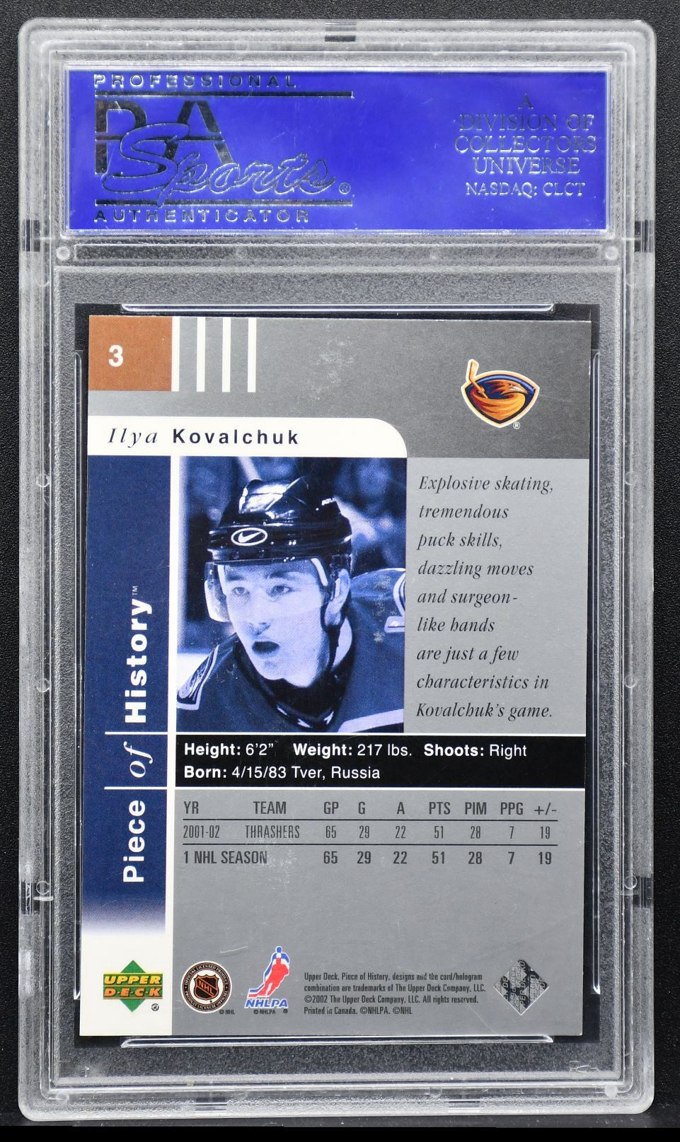 2002-03 Upper Deck Piece of History Ilya Kovalchuk 3 Atlanta Thrashers 2439