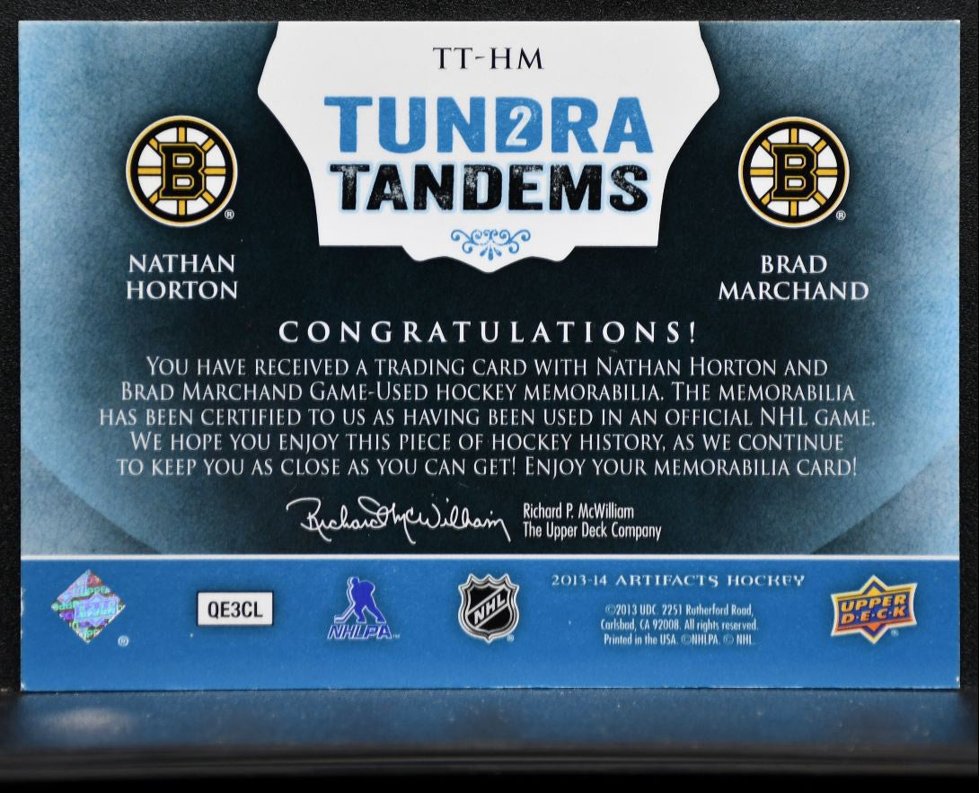 2013-14 UD Artifacts Tundra Tandems Blue Dual Jersey Horton/Marchand Jersey 8090