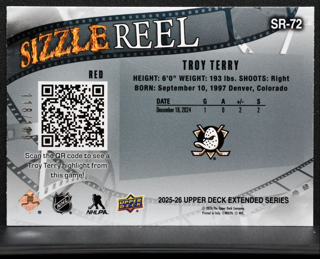2025-26 Upper Deck Sizzle Reel Red Troy Terry SR-72 Anaheim Ducks 118/199 4212