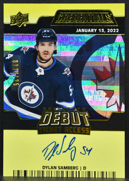 22-23 UD Credentials Debut Ticket Access Autograph Yellow Samberg Jets RC /125 6348