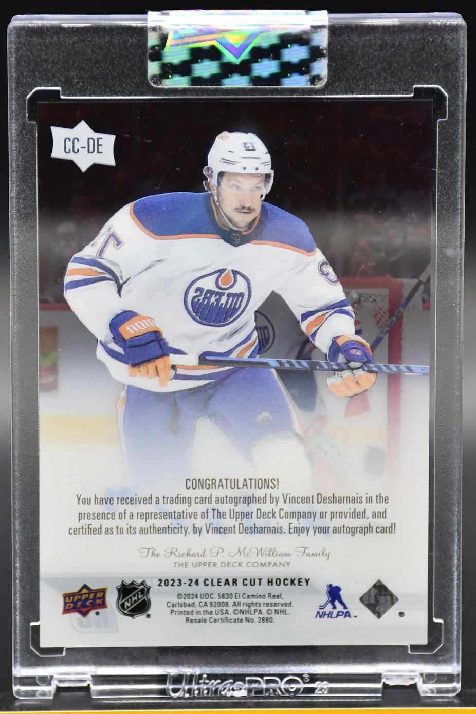 2023-24 UD Clear Cut Vincent Desharnais CC-DE Edmonton Oilers RC Auto