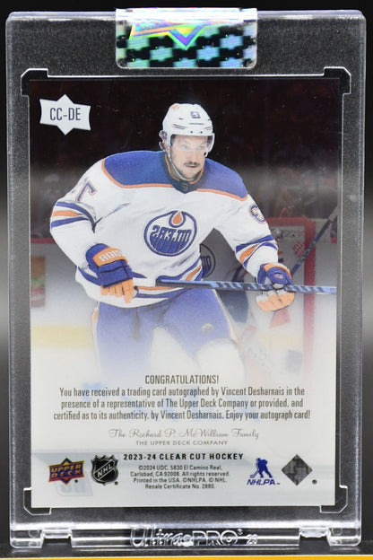 2023-24 UD Clear Cut Vincent Desharnais CC-DE Edmonton Oilers RC Auto