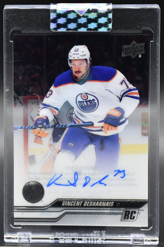 2023-24 UD Clear Cut Vincent Desharnais CC-DE Edmonton Oilers RC Auto