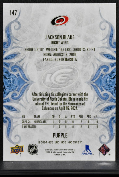 2024-25 Upper Deck Ice Purple Rookie Jackson Blake Carolina Hurricanes RC 9478