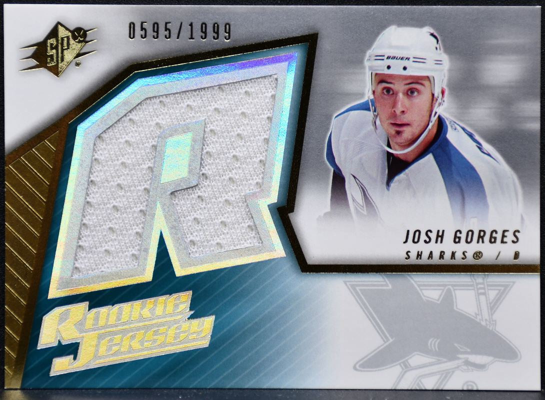 2005-06 SPx Rookie Jersey Josh Gorges Sharks RC 0595/1999 Jersey 1662