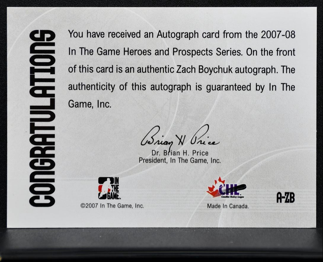 2007-08 ITG Heroes and Prospects Autograph Zach Boychuk AZB Auto 3125