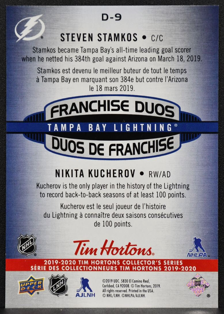 19-20 UD Tim Hortons Franchise Duos 3D Stamkos/Kucherov D-9 Lightning 4893