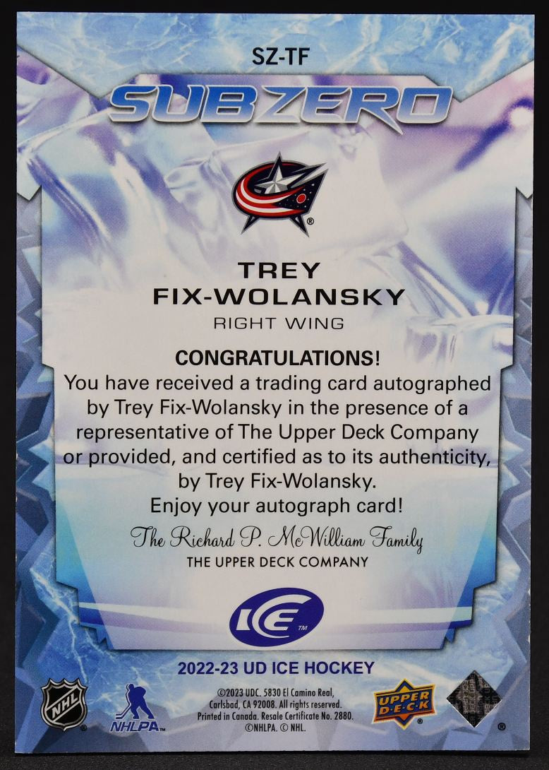 2022-23 UD Ice Sub Zero Rookies Auto Trey Fix-Wolansky SZ-TF RC Auto