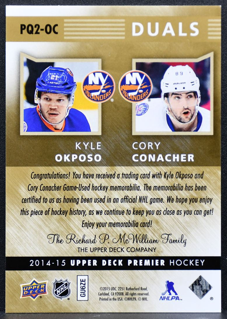 2014-15 Upper Deck Premier Dual Patch Kyle Okposo/Cory Conacher 08/15 Patch 9064