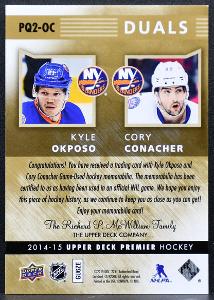 2014-15 Upper Deck Premier Dual Patch Kyle Okposo/Cory Conacher 08/15 Patch 9064