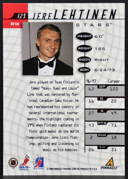 1997-98 Pinnacle Be a Player Autographs Jere Lehtinen 123 Dallas Stars Auto 8799