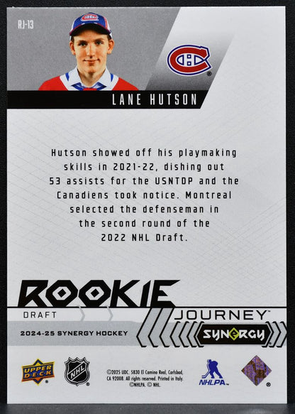 2024-25 UD Synergy Rookie Journey Draft Lane Hutson RJ-13 Canadiens RC 9614